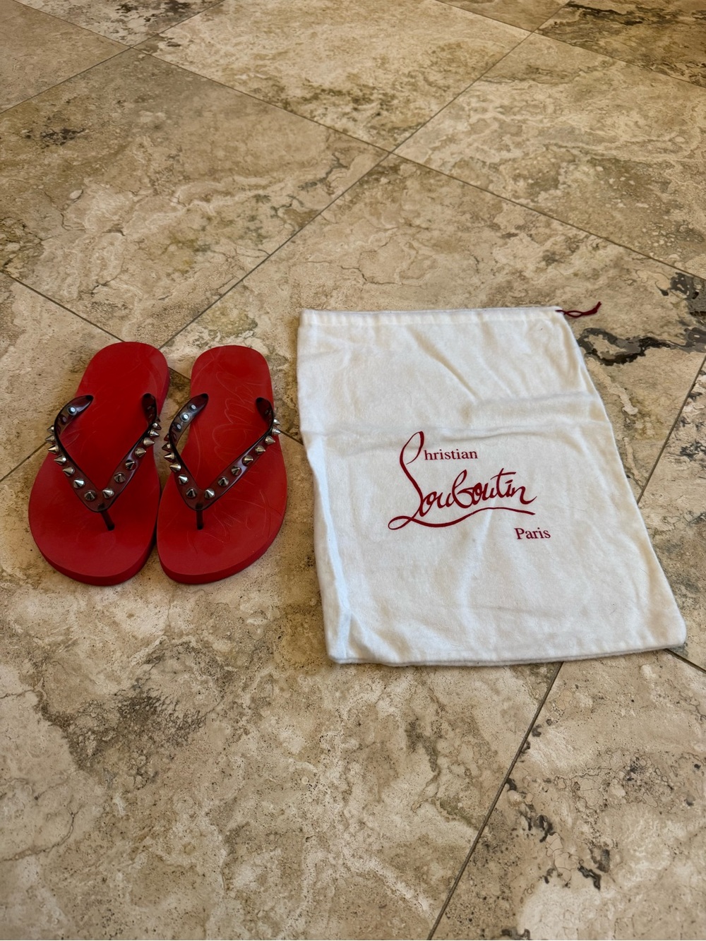 Christian Louboutin Women's Loubi Spike Flip Flops Size 7